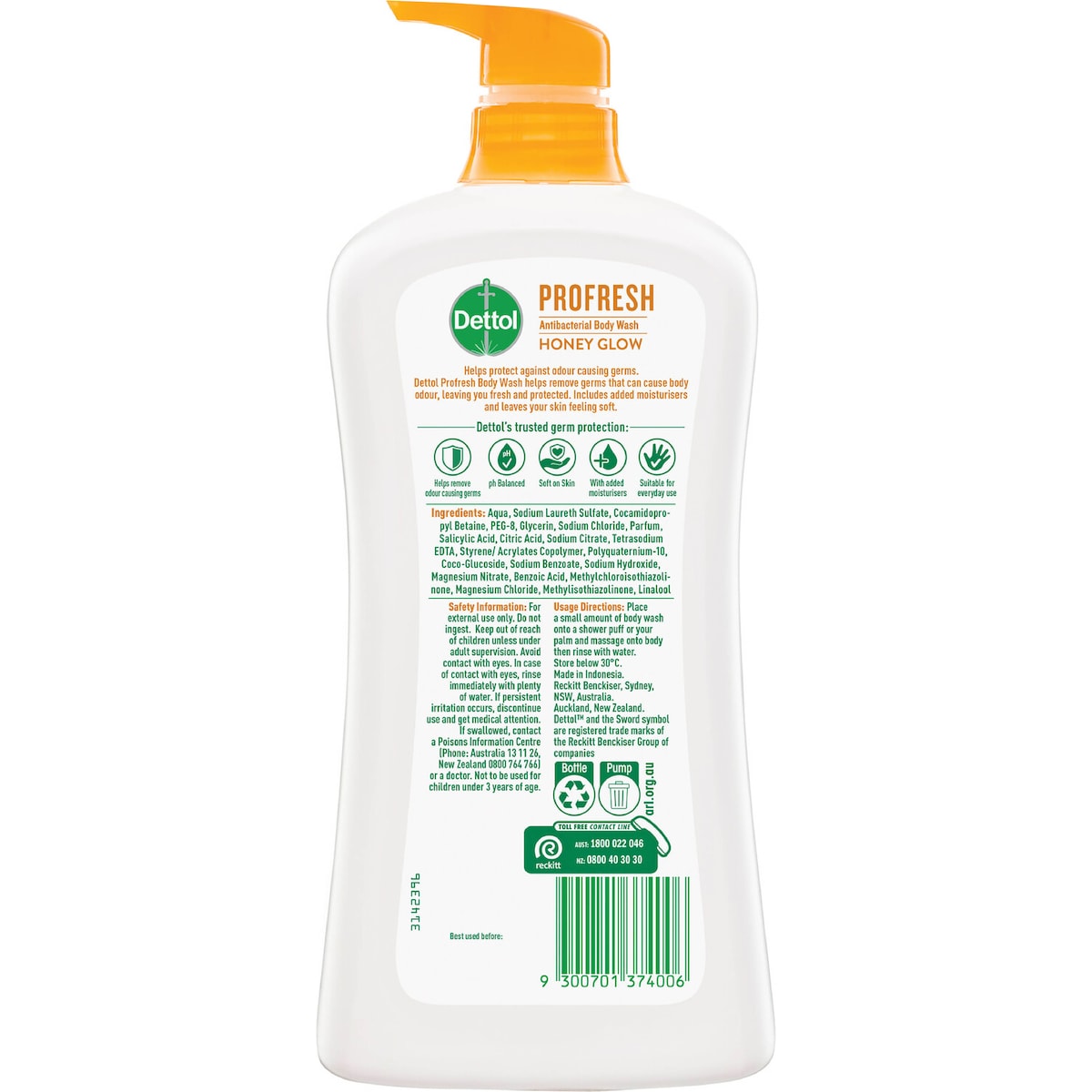 Dettol Profresh Shower Gel Body Wash Honey Glow 950ml