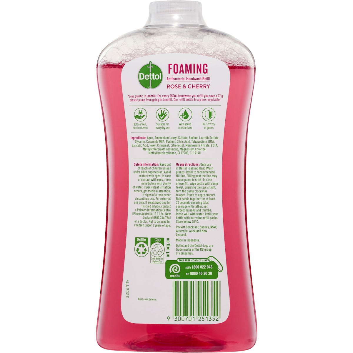Dettol Antibacterial Foam Hand Wash Refill Rose & Cherry 900ml