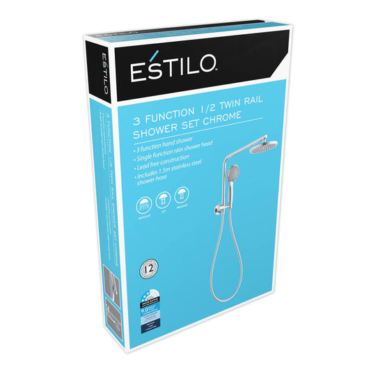 Estilo 3 Function 1/2 Twin Rail Shower Set Chrome