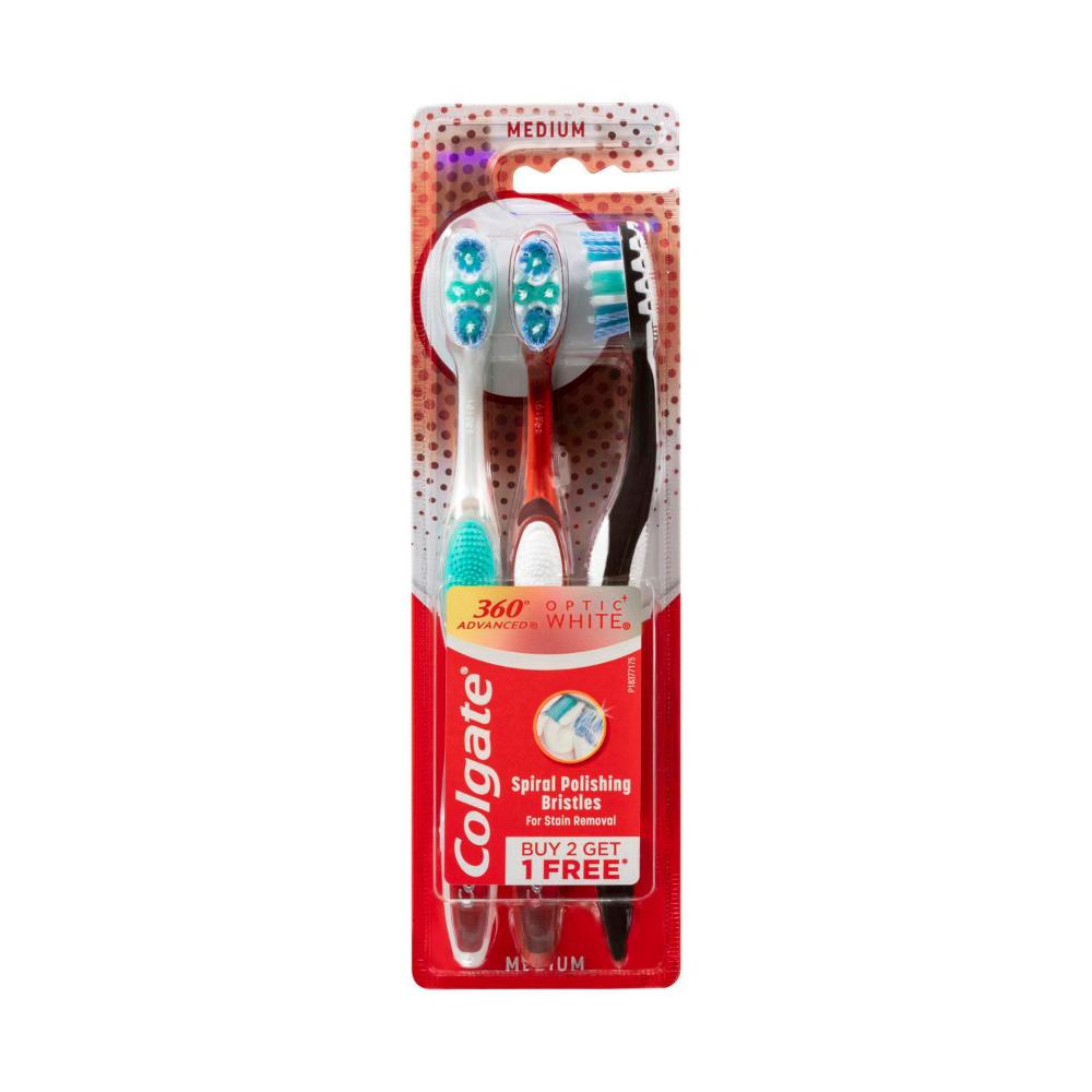 Colgate 360 Optic White Toothbrush Medium - 3 pack