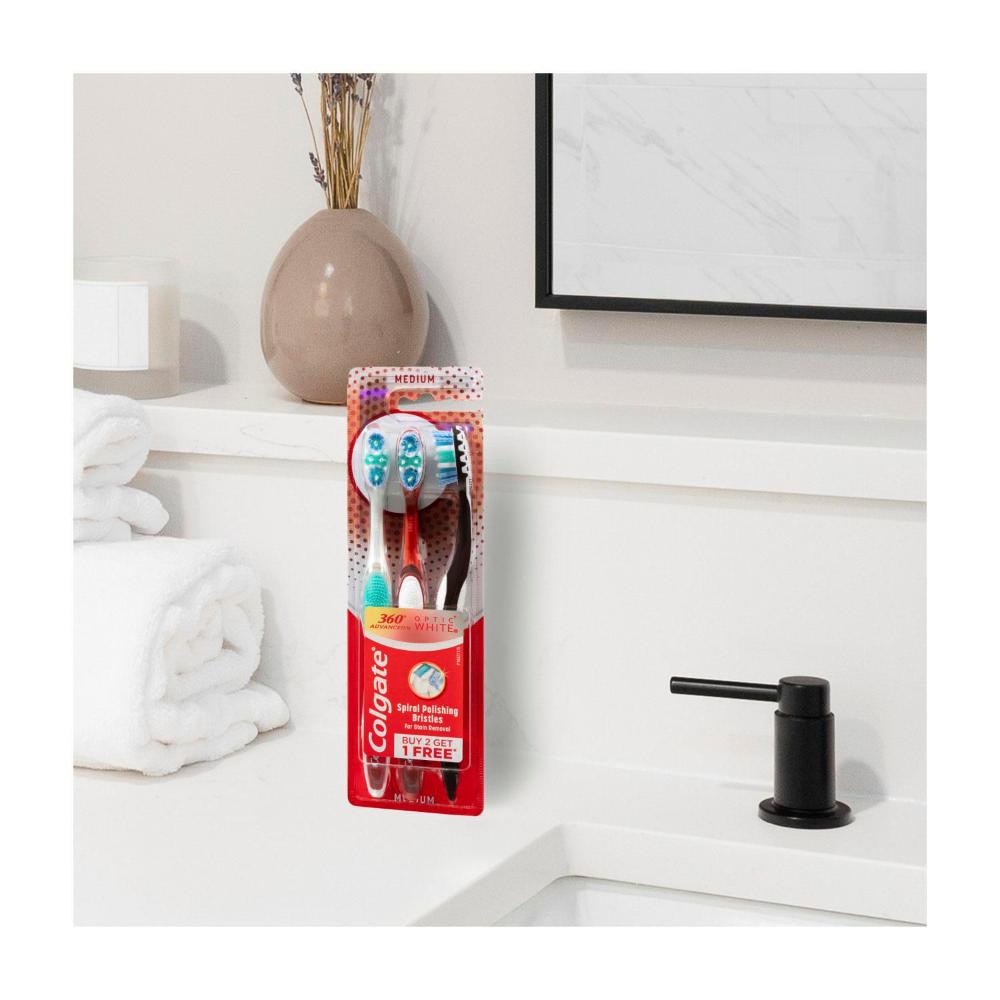 Colgate 360 Optic White Toothbrush Medium - 3 pack