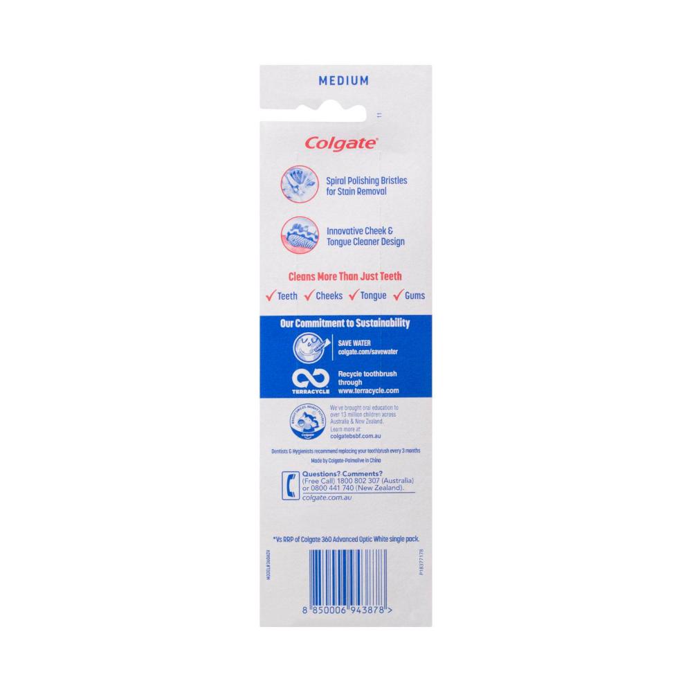Colgate 360 Optic White Toothbrush Medium - 3 pack