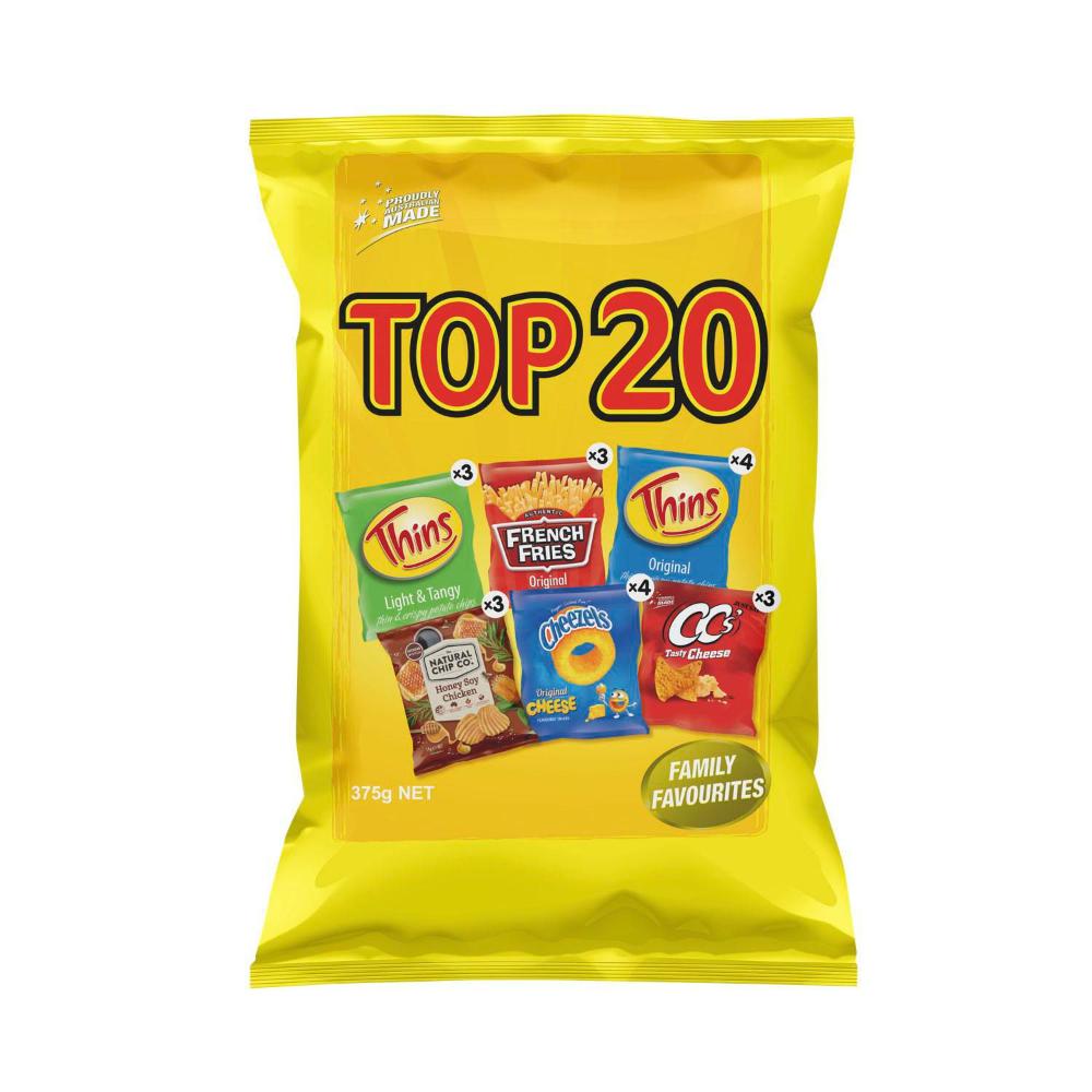Thins Top 20 Variety Potato Chips 20 Pack - 375g