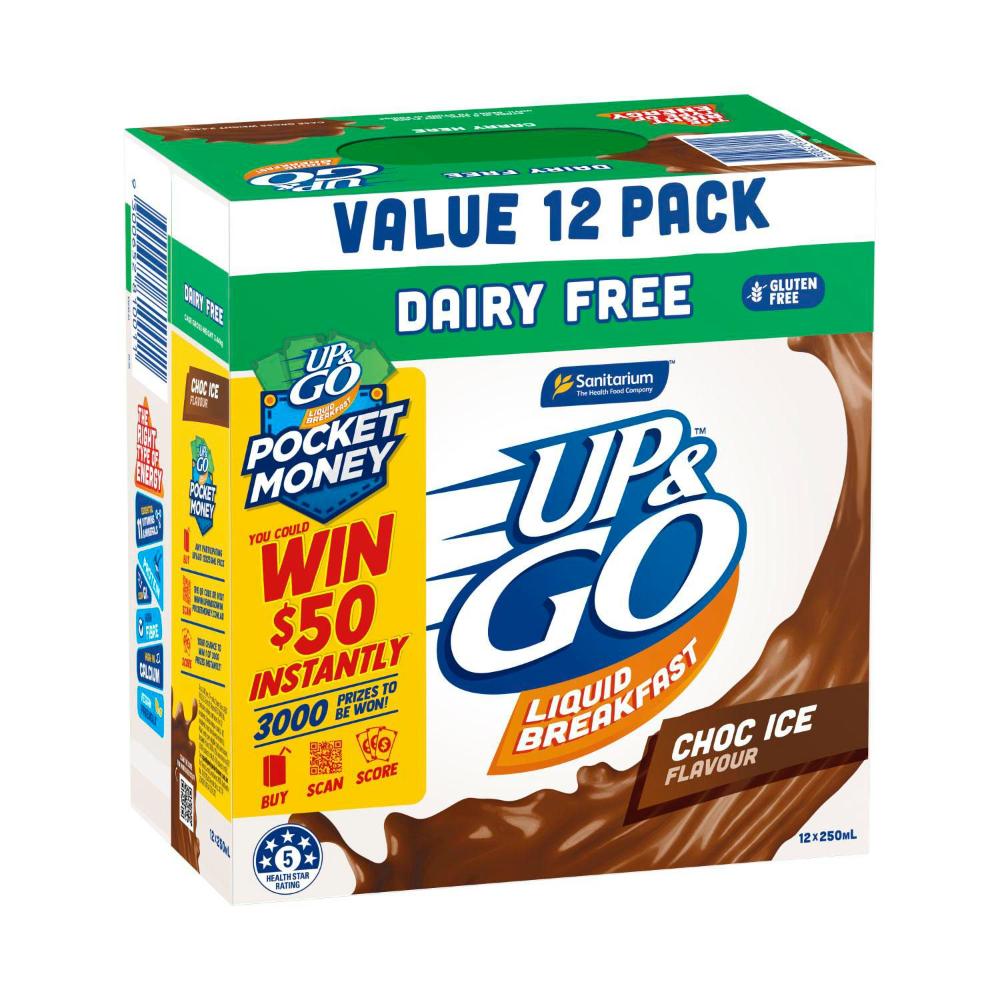 Sanitarium Up&go Liquid Breakfast Fridge Pack Dairy Free Choc 12x250ml - 3L