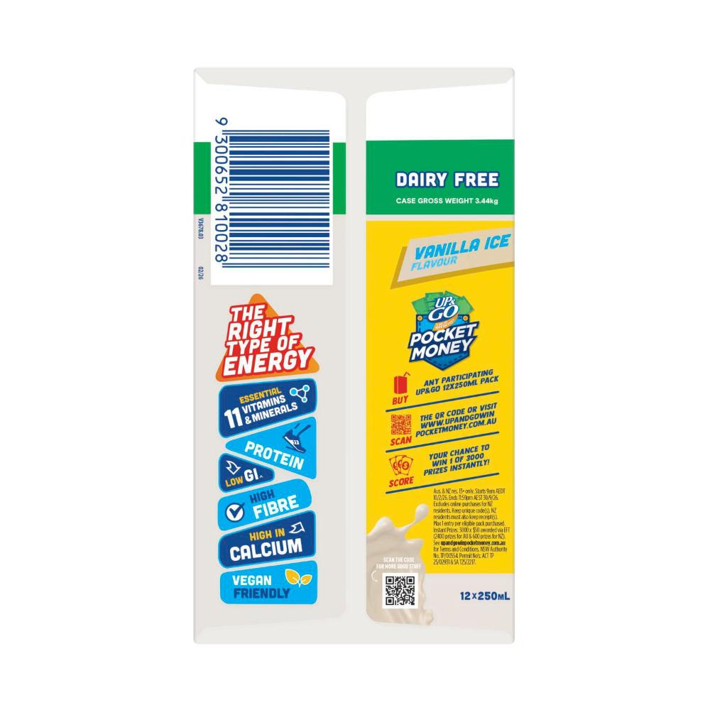 Sanitarium Up&go Liquid Breakfast Fridge Pack Dairy Free Vanilla 12x250ml - 3L