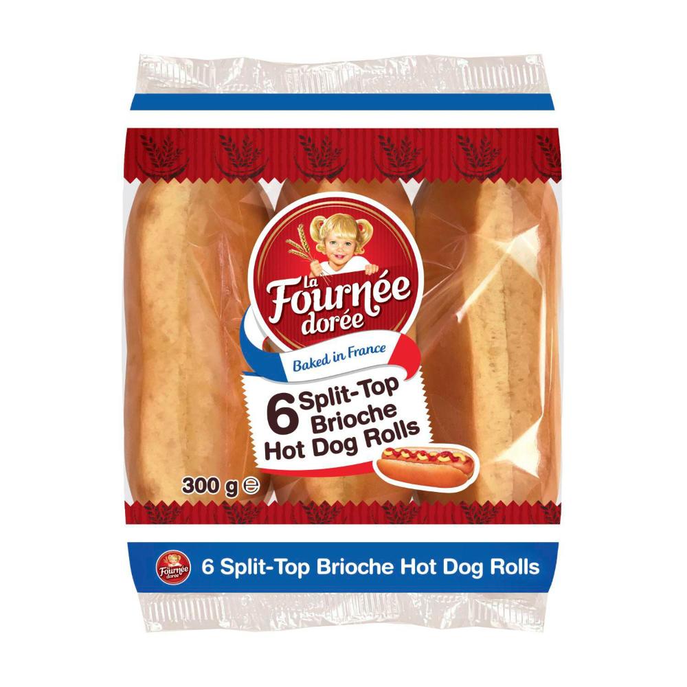 La Fournee Doree Split Top Brioche Hot Dog Rolls 6 Pack - 300g