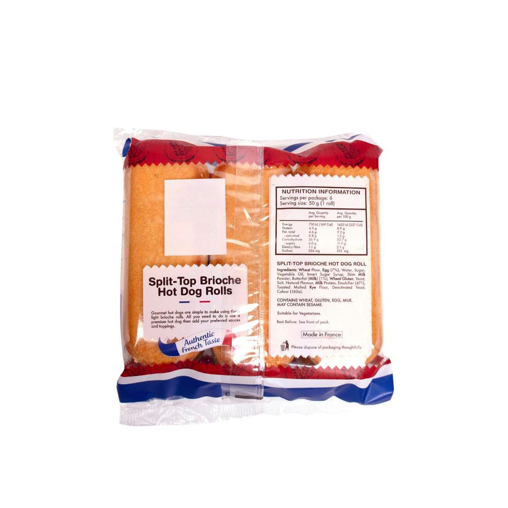 La Fournee Doree Split Top Brioche Hot Dog Rolls 6 Pack - 300g
