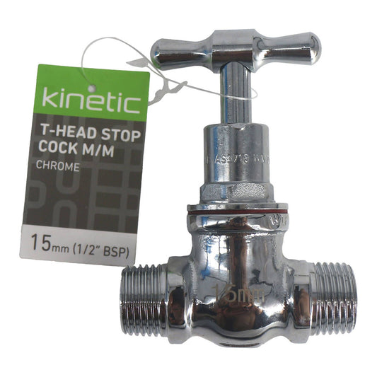 Kinetic Chrome Male T Head Stop Cock - 15mm