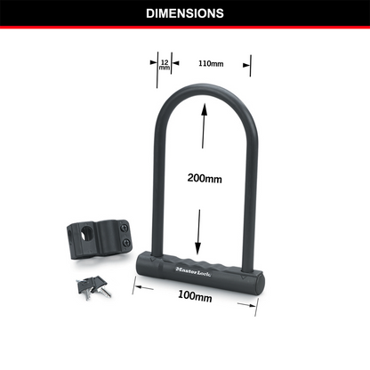 Master Lock Bike Lock - 200mm x 100mm x 12mm - Hardened Steel - Weather Resistant
