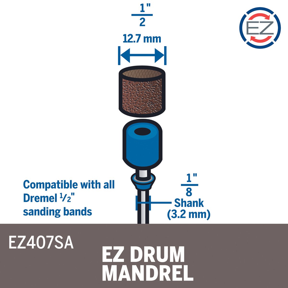Dremel EZ Lock Sanding Drum Mandrel - 60 Grit Sanding Band - Fast Change