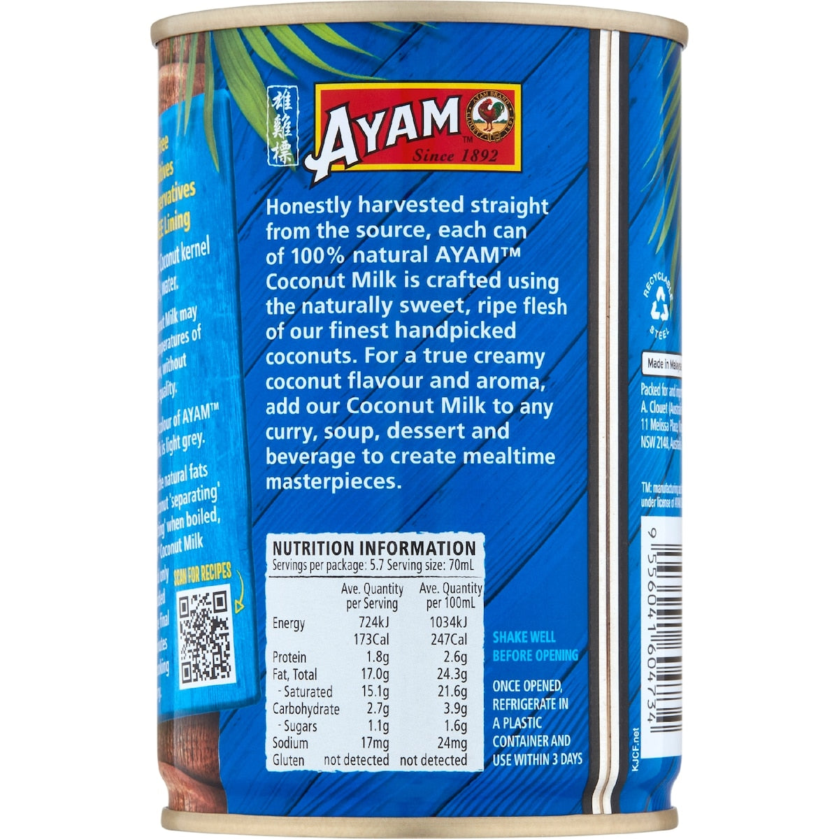 Ayam 100% Natural Coconut Milk 400ml