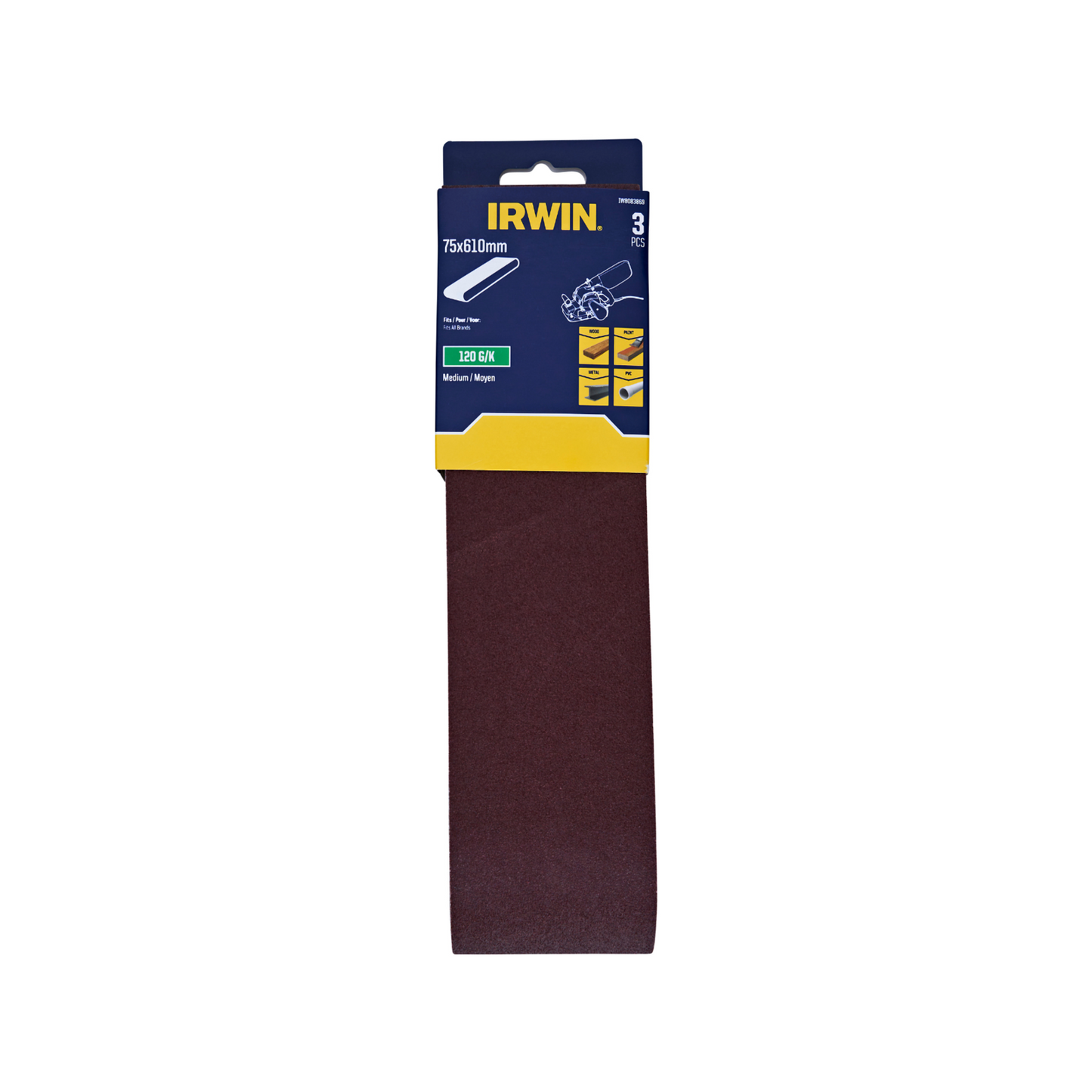 Irwin Sanding Belts - 75 x 610mm - 120 Grit - 3 Pack