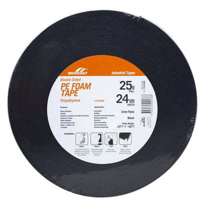 Moroday Double Sided Foam Tape - 24mm x 25m - Black - Strong Adhesion