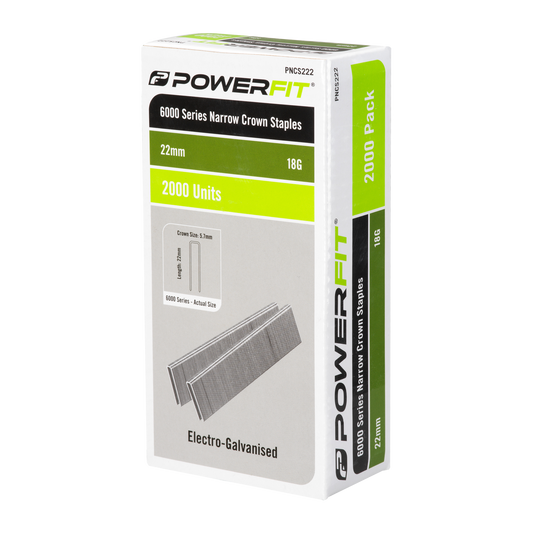 Powerfit Narrow Crown Staples - 22mm - 2000 Pack