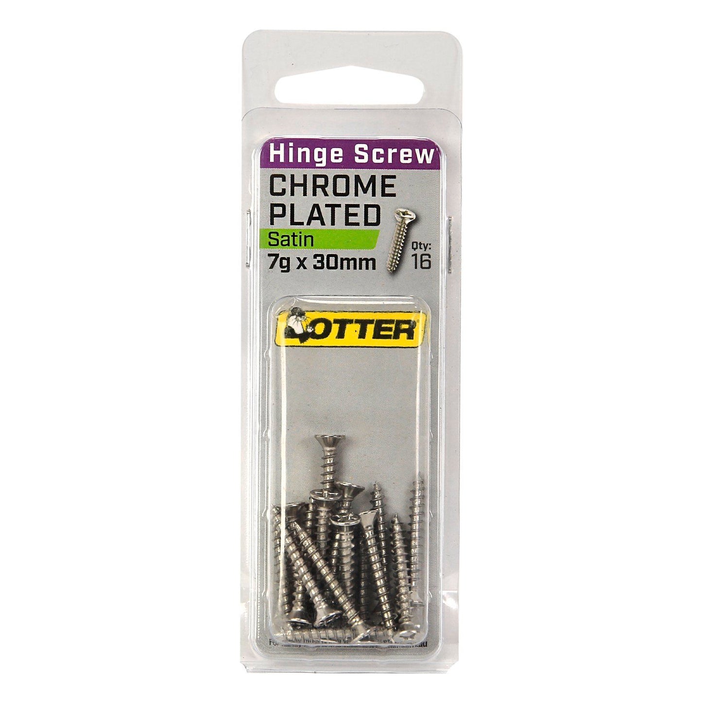 Otter Satin Chrome Hinge Screws - 7 x 30mm - 16 Pack