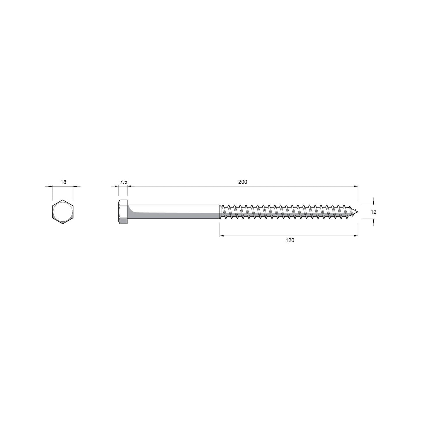 Zenith Hex Head Coach Screws - M12 x 200mm - Hot Dipped Galvanised