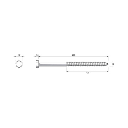 Zenith Hex Head Coach Screws - M12 x 200mm - Hot Dipped Galvanised