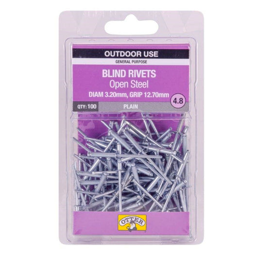 Otter Open Steel Blind Rivets - 2 x 12.7mm - 100 Pack