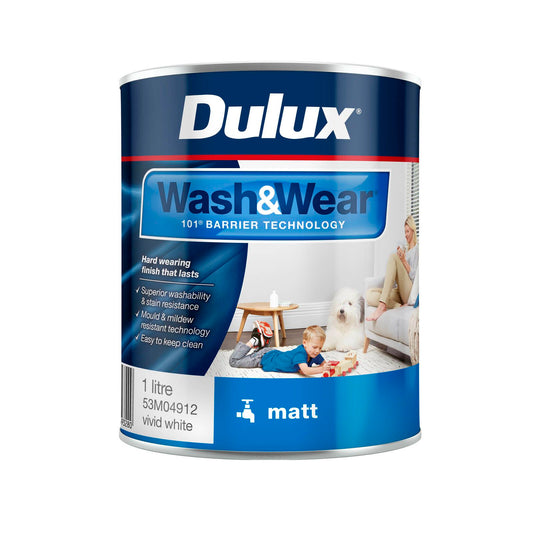 Dulux Interior Paint Wash Wear Matt - 1L - Vivid White