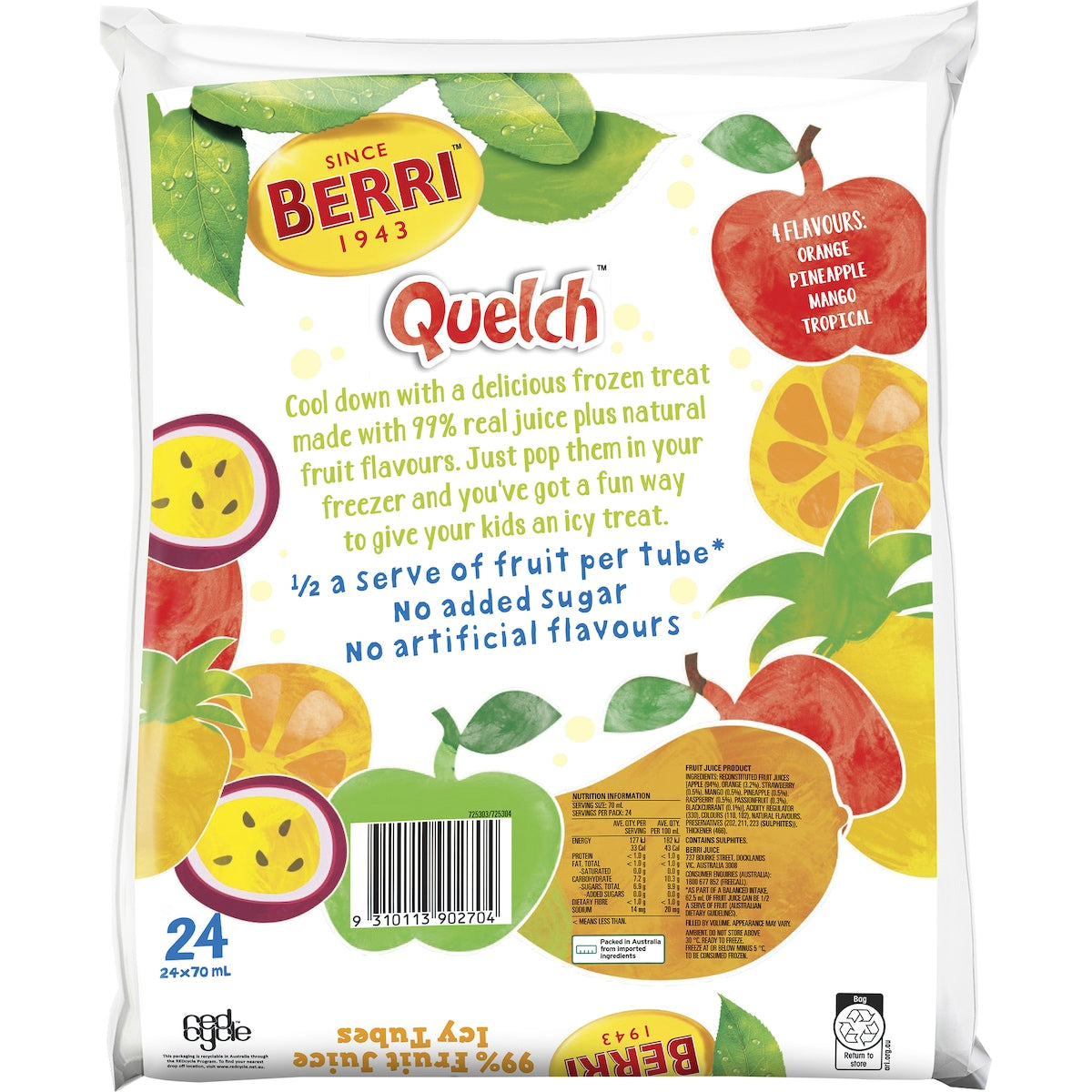 Berri Quelch Fruit Sticks Ice Blocks 24x70ml