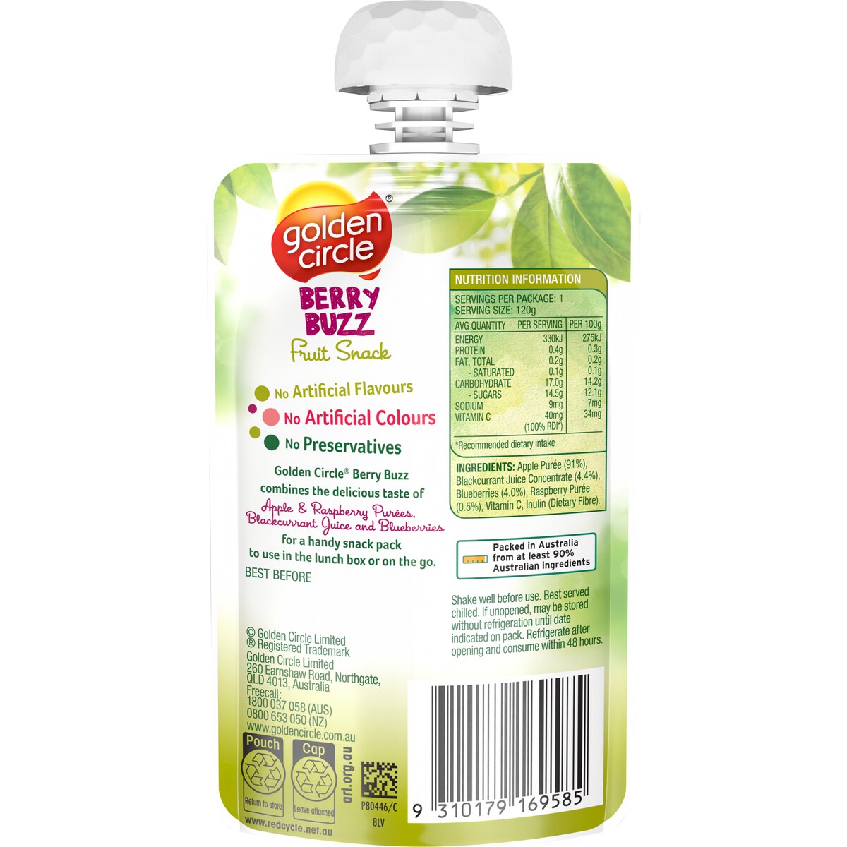 Golden Circle Blended Fruit Puree Berry & Apple Blackcurrant Lunchbox 120g