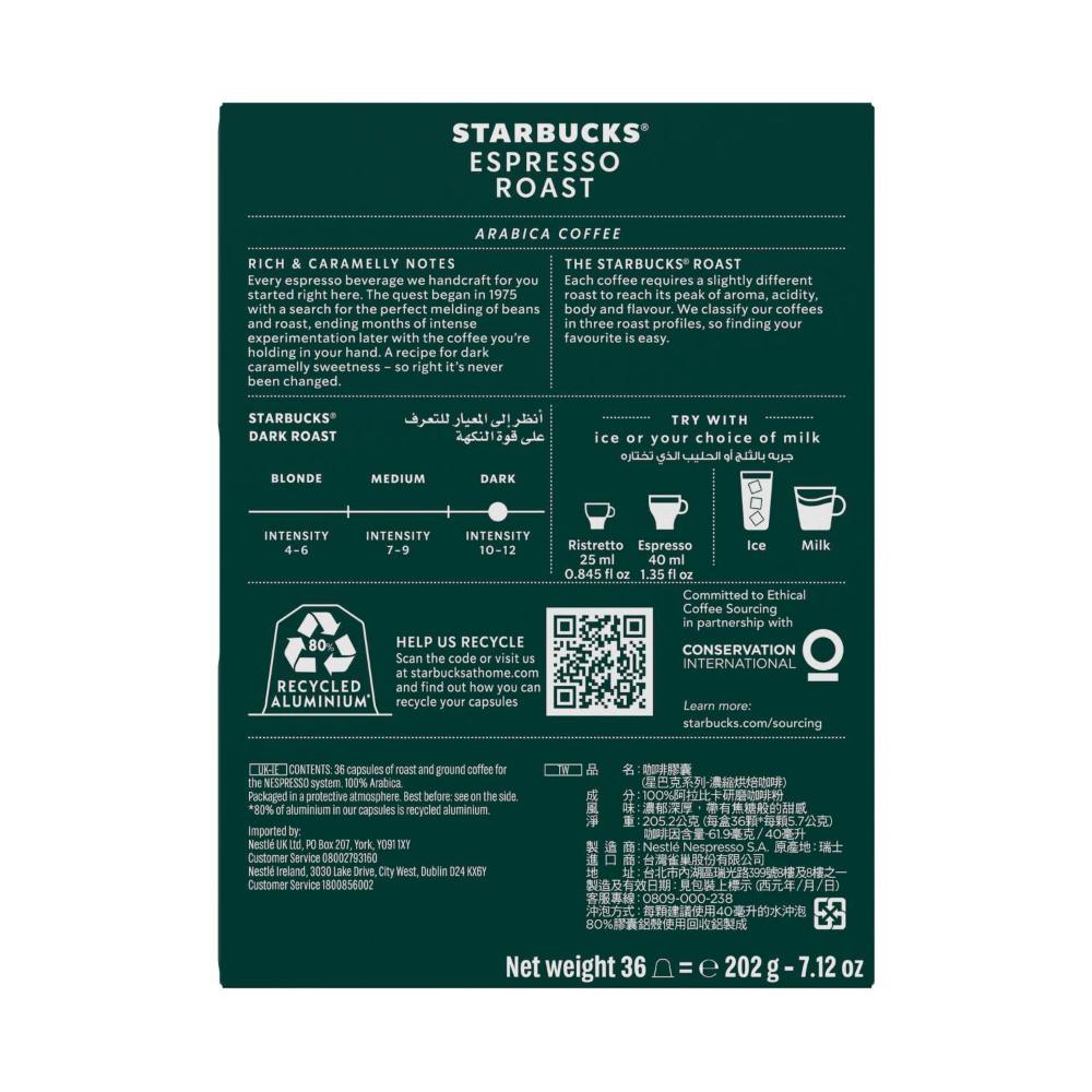 Starbucks By Nespresso Espresso Roast Intensity 11 Coffee Pods Capsules - 36 pack