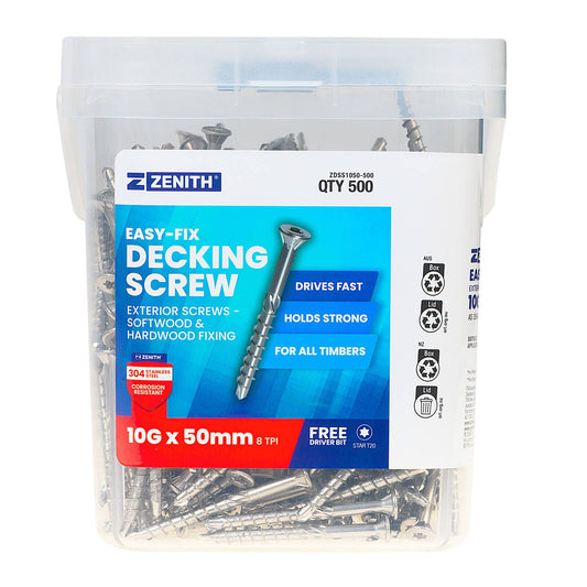 Zenith Easy Fix Decking Screw - T20 - 10g x 50mm - 500 Pack
