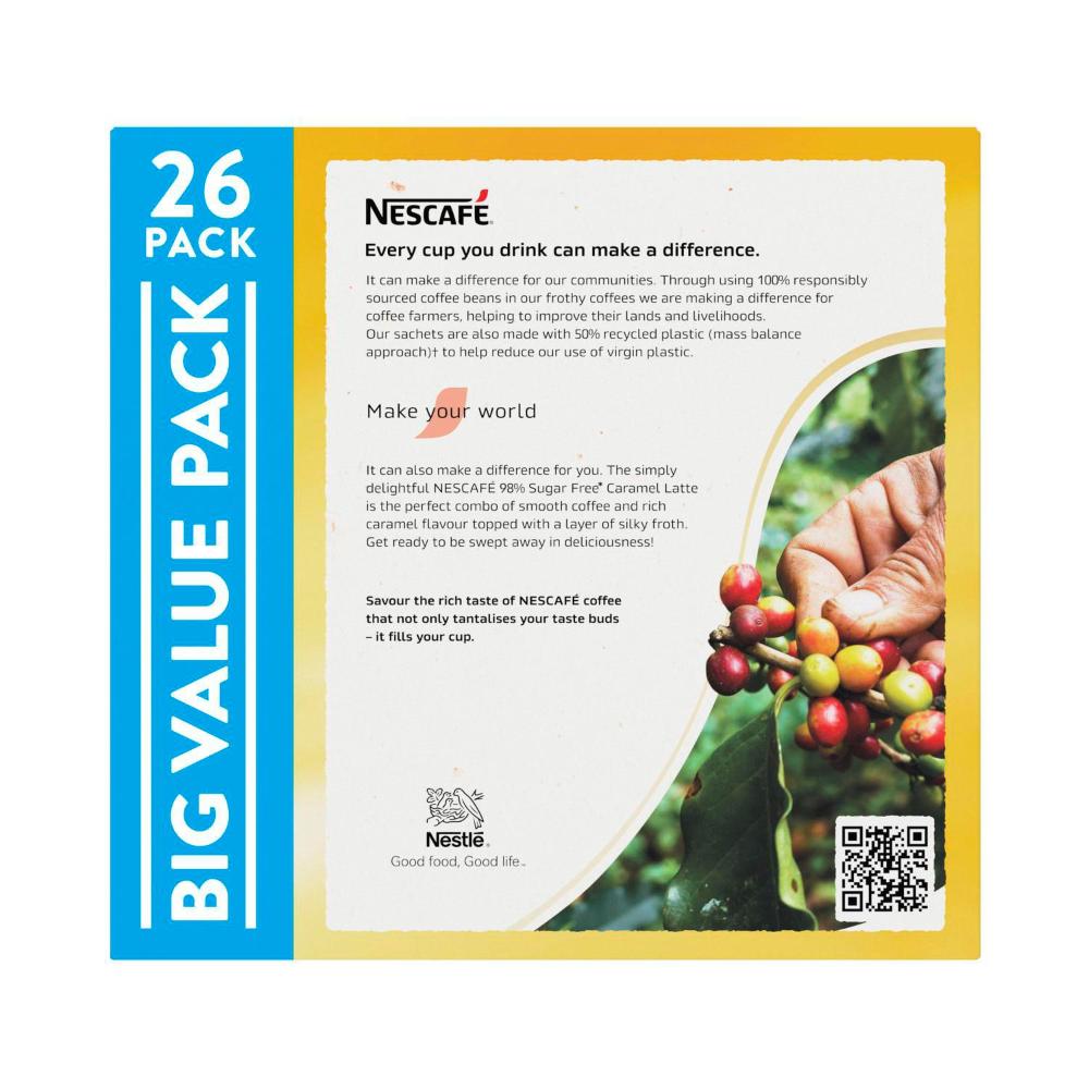Nescafe 98% Sugar Free Caramel Latte Coffee Sachets 13.5g - 26 pack