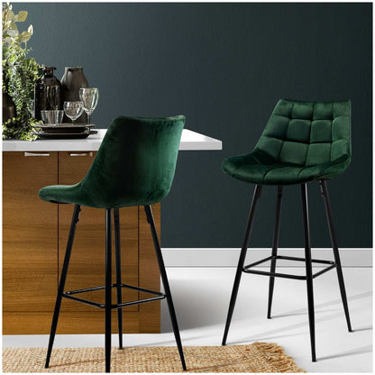 Artiss Velvet Barstool Green 2 Pack