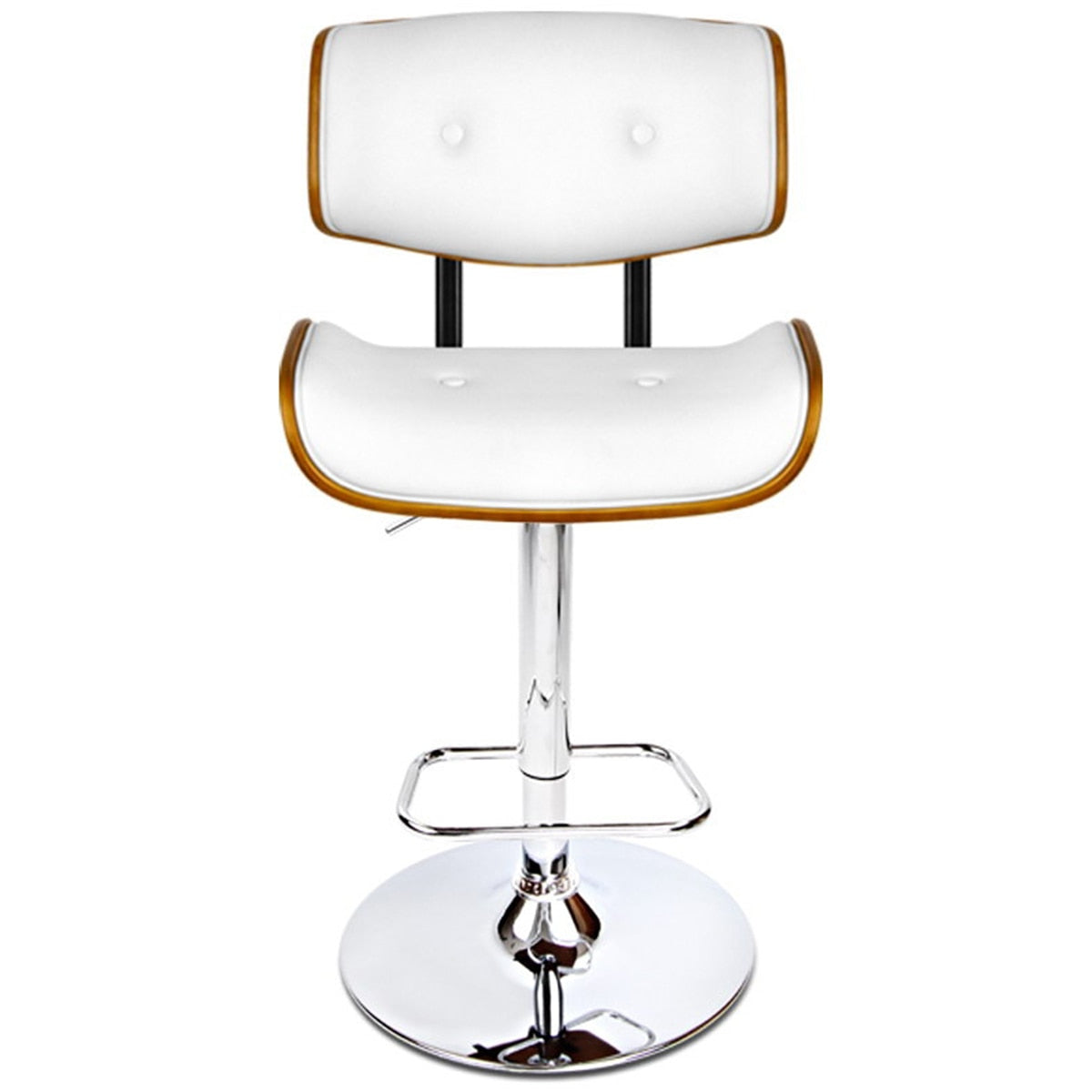 Artiss White Gaslift Swivel Barstool With Wooden Seat