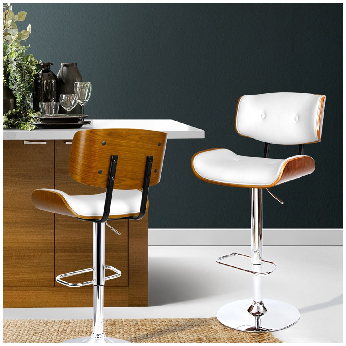 Artiss White Gaslift Swivel Barstool With Wooden Seat