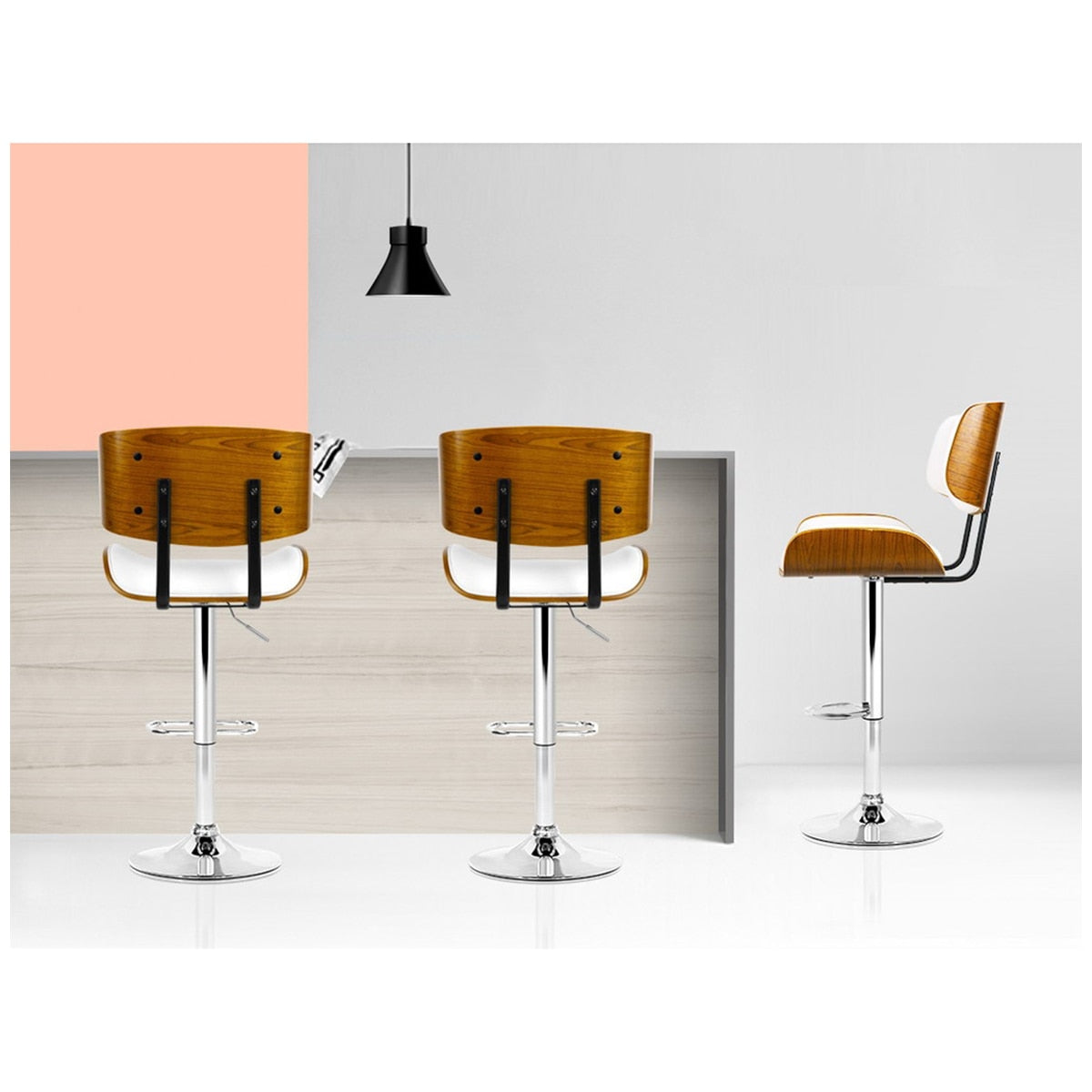 Artiss White Gaslift Swivel Barstool With Wooden Seat