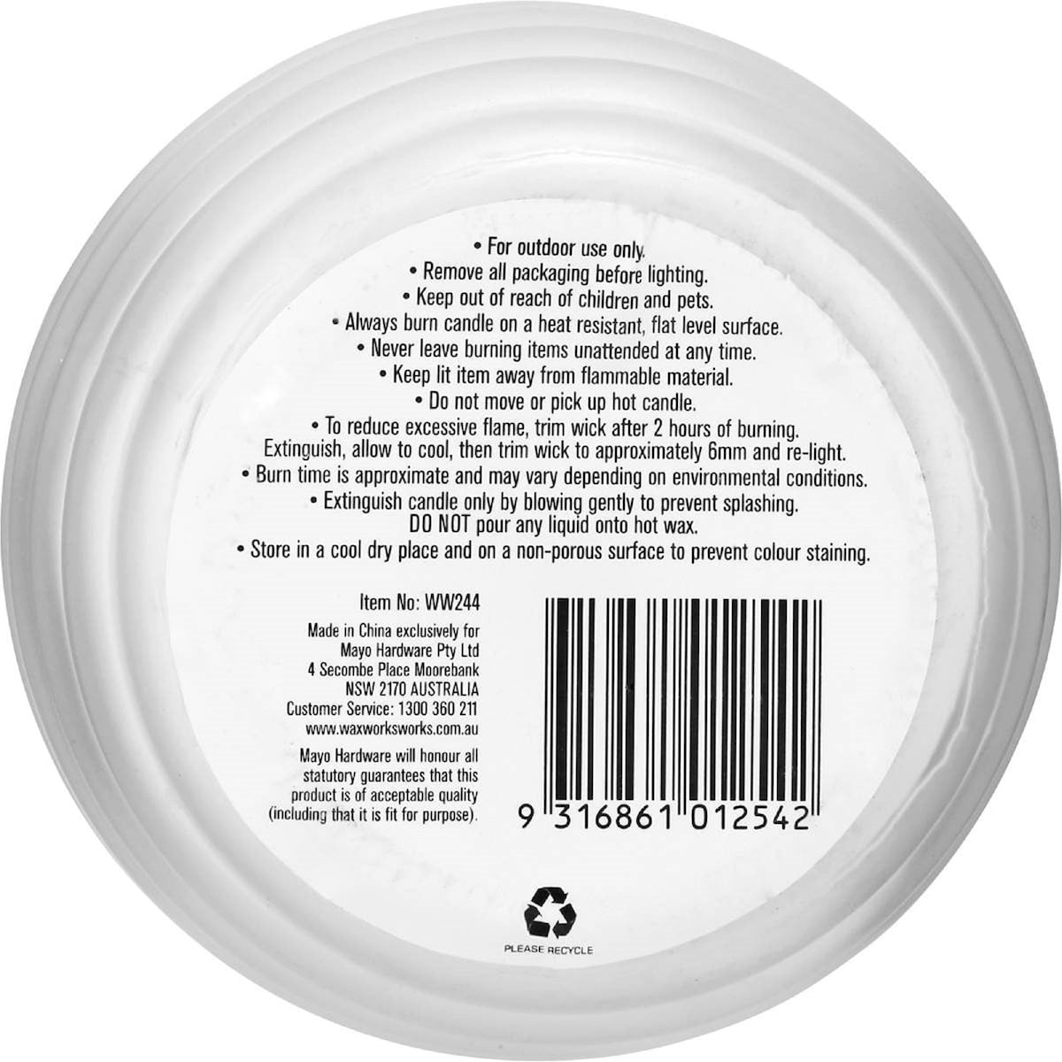 Waxworks Patio Glass Jar Citronella Candle 10cm Assorted Each