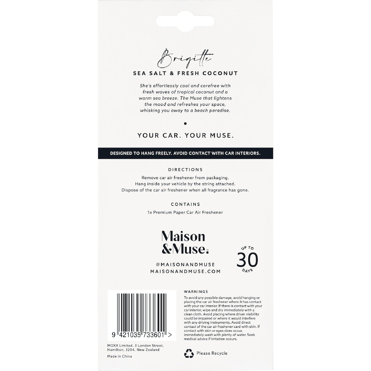 Maison & Muse Car Air Freshener Coconut & Sea Salt Each