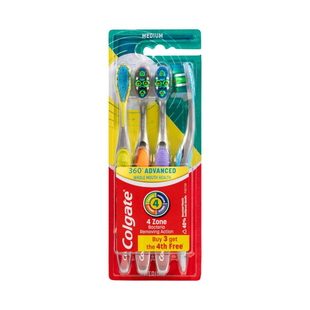 Colgate 360 Advanced Medium Toothbrush - 4 pack