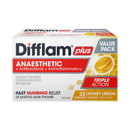 Difflam Plus Lozengers Anaesthetic Honey & Lemon - 32 pack