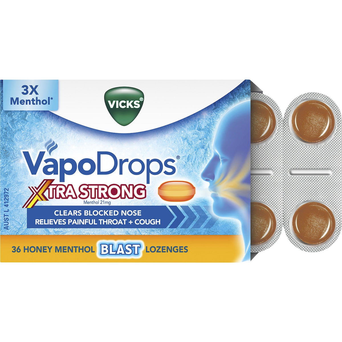 Vicks Xtra Strong Honey Menthol Lozenges 36 pack