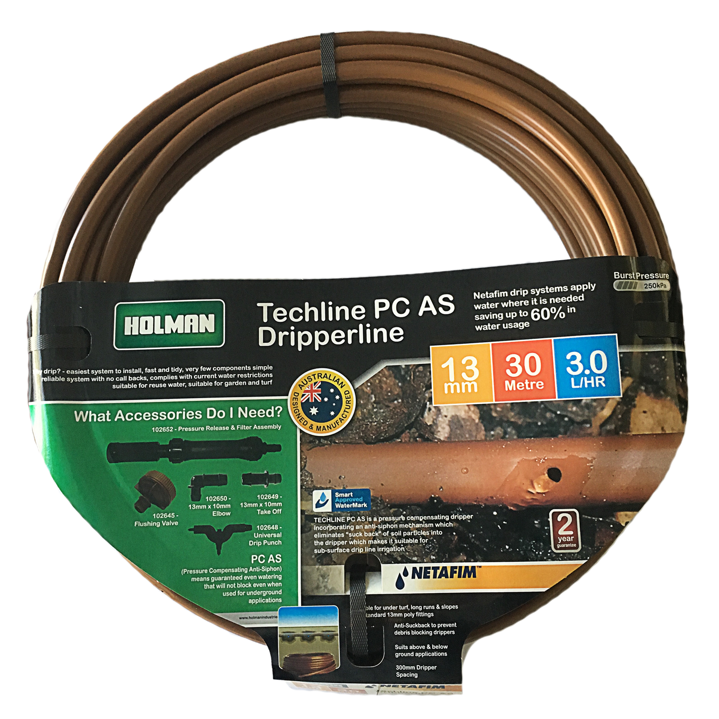Holman Techline PC Irrigation Drip Tube - 13mm x 30m