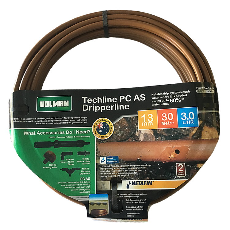 Holman Techline PC Irrigation Drip Tube - 13mm x 30m