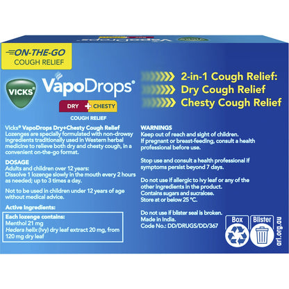 Vicks Dry + Chesty Honey Lemon Menthol Lozenges 24 Pack