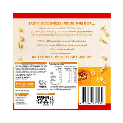 Une Tobys Muesli Bars Yoghurt Honeycomb Kids School Lunchbox Snacks - 185g