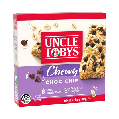 Une Tobys Muesli Bars Chewy Choc Chip Kids School Lunchbox Snacks - 185g
