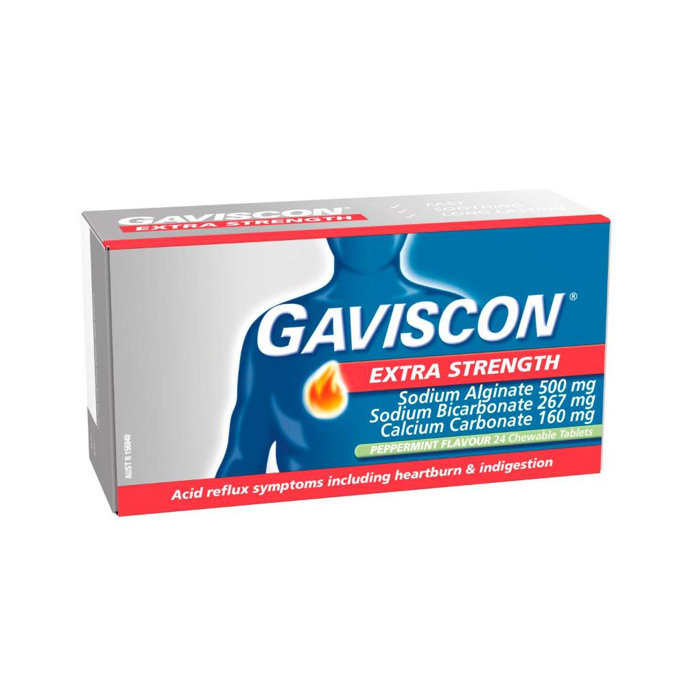 Gaviscon Extra Strength 500mg Peppermint Tablets - 24 pack