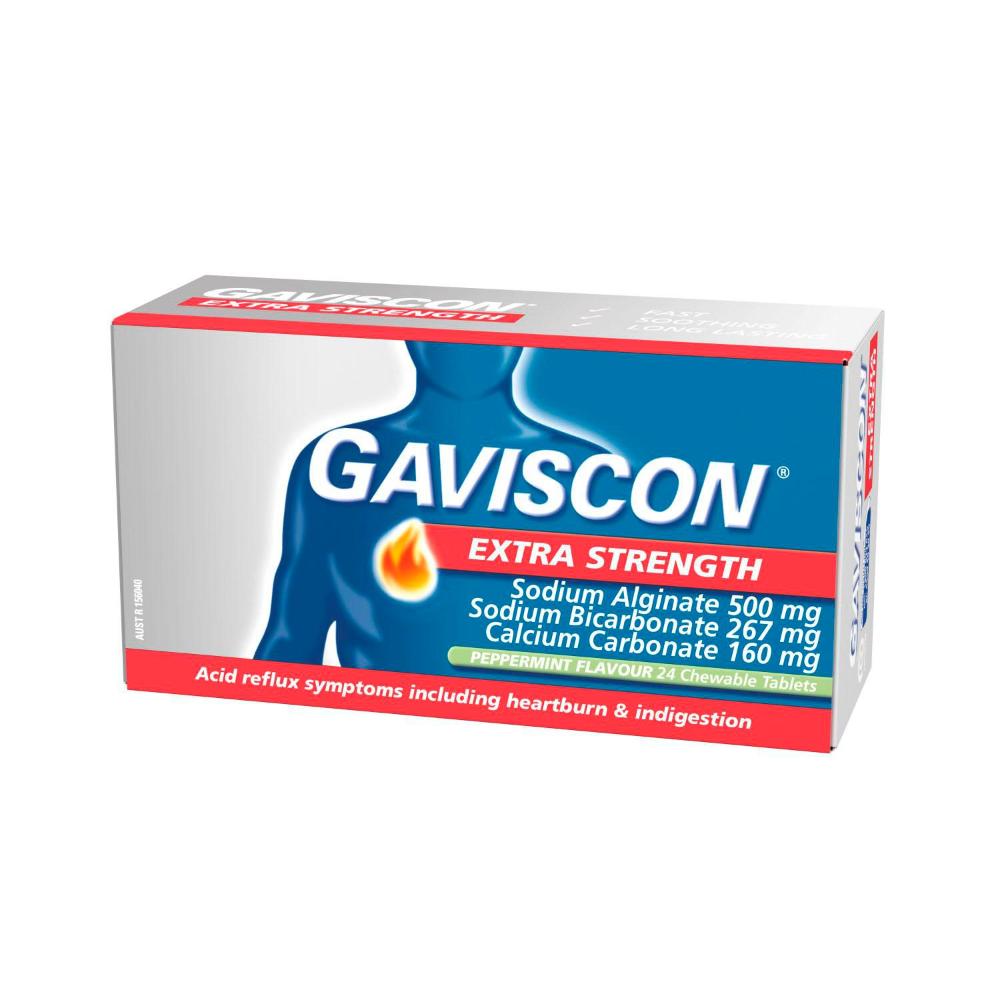 Gaviscon Extra Strength 500mg Peppermint Tablets - 24 pack