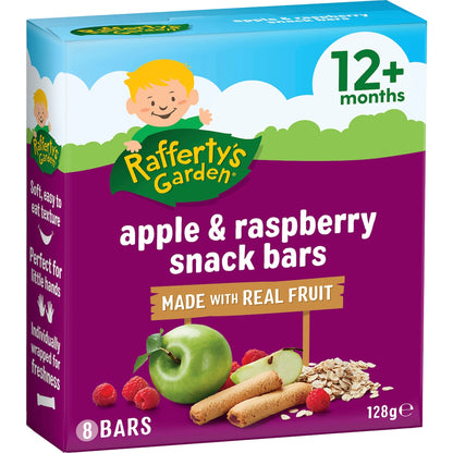 Raffertys Garden Baby Snacks Apple & Raspberry Bars With Fruit 12+ Months 128g