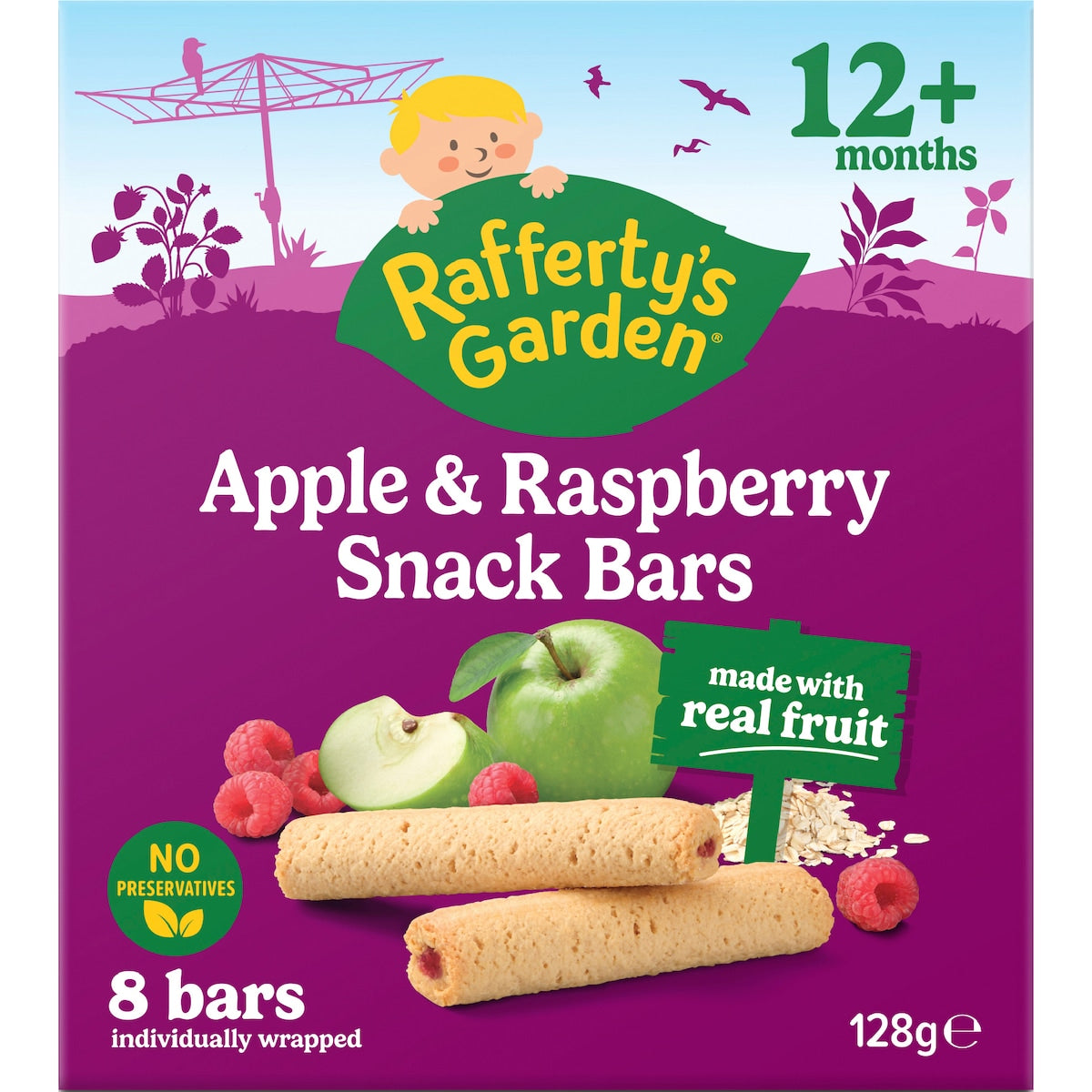Raffertys Garden Apple & Raspberry Snack Bars Bars With Fruit 12+ Months 8 Pack