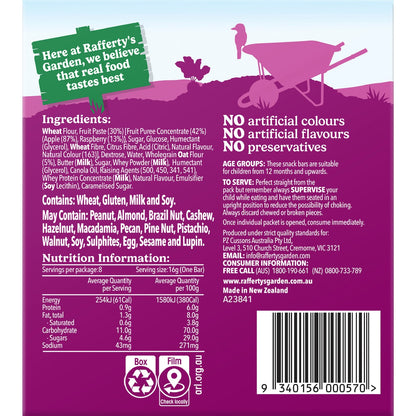 Raffertys Garden Apple & Raspberry Snack Bars Bars With Fruit 12+ Months 8 Pack