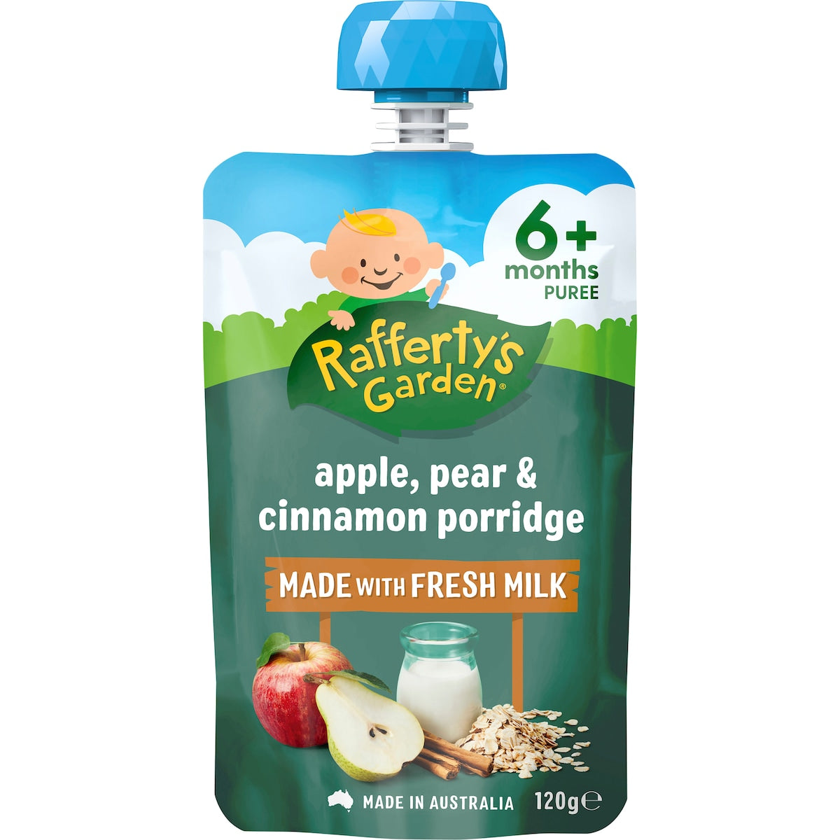 Raffertys Garden Baby Food Pouch Apple, Pear & Cinnamon Porridge 6+ Months 120g