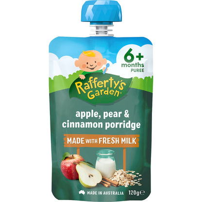 Raffertys Garden Baby Food Pouch Apple, Pear & Cinnamon Porridge 6+ Months 120g