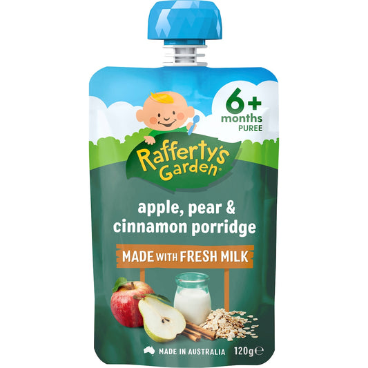 Raffertys Garden Baby Food Pouch Apple, Pear & Cinnamon Porridge 6+ Months 120g